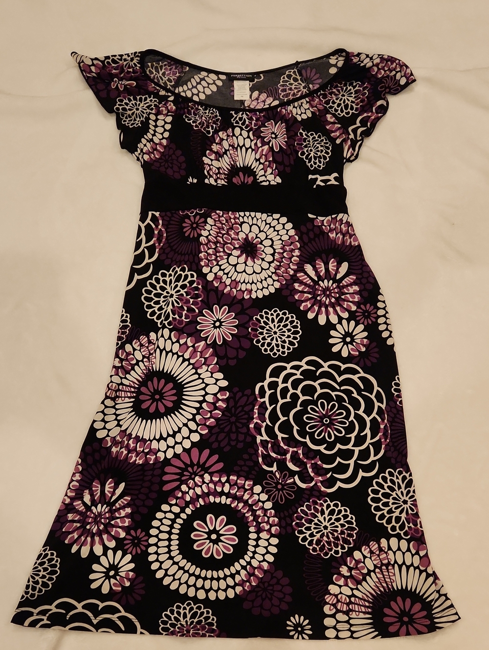 Perseption Black Dress with Purple and White Floral Print